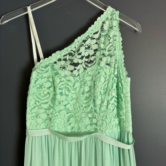 David's Bridal F17063 Mint Green One Shoulder Lace & Chiffon Maxi Dress NEW Sz 6 - Picture 11 of 13